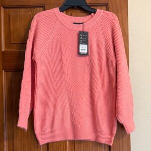 Cozy Pink Cable Knit Sweater brand new size L/XL. Cashmere.